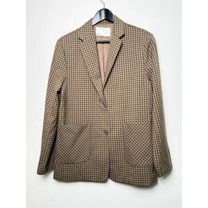 Oak + Fort‎ Brown Plaid Blazer Jacket Womens Small Check Patch